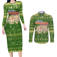 Merry Christmas Switzerland Couples Matching Long Sleeve Bodycon Dress and Long Sleeve Button Shirt Xmas Travel Map - Wonder Print Shop