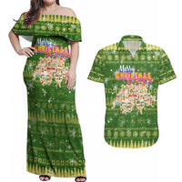 Merry Christmas Switzerland Couples Matching Off Shoulder Maxi Dress and Hawaiian Shirt Xmas Travel Map - Wonder Print Shop