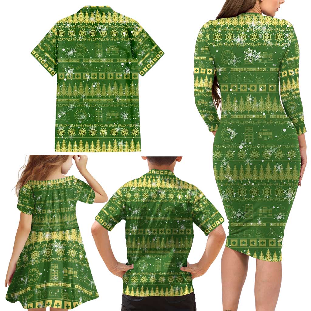 Merry Christmas Switzerland Family Matching Long Sleeve Bodycon Dress and Hawaiian Shirt Xmas Travel Map - Wonder Print Shop