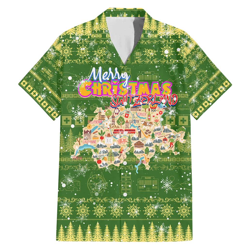 Merry Christmas Switzerland Family Matching Mermaid Dress and Hawaiian Shirt Xmas Travel Map - Wonder Print Shop