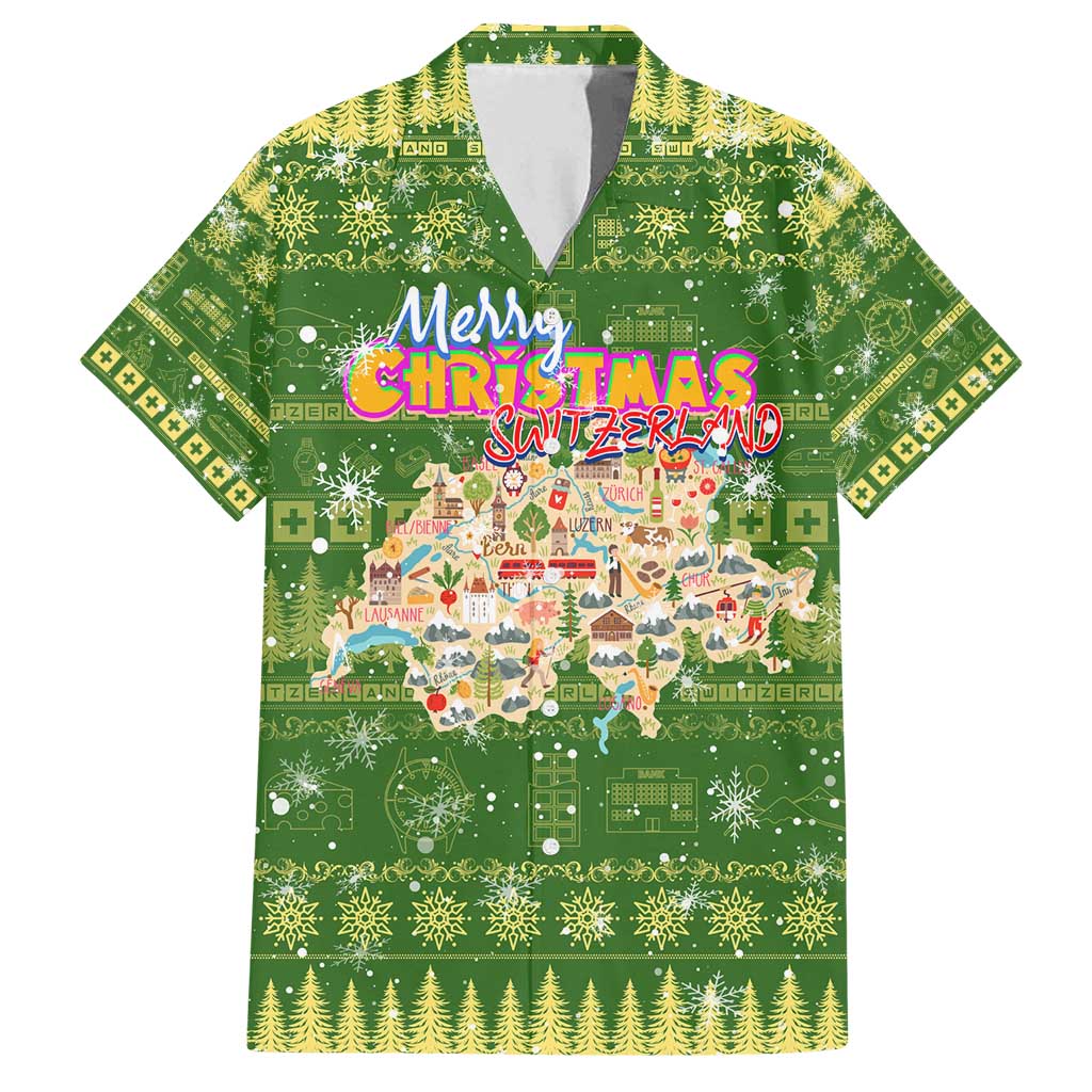 Merry Christmas Switzerland Family Matching Off Shoulder Maxi Dress and Hawaiian Shirt Xmas Travel Map - Wonder Print Shop