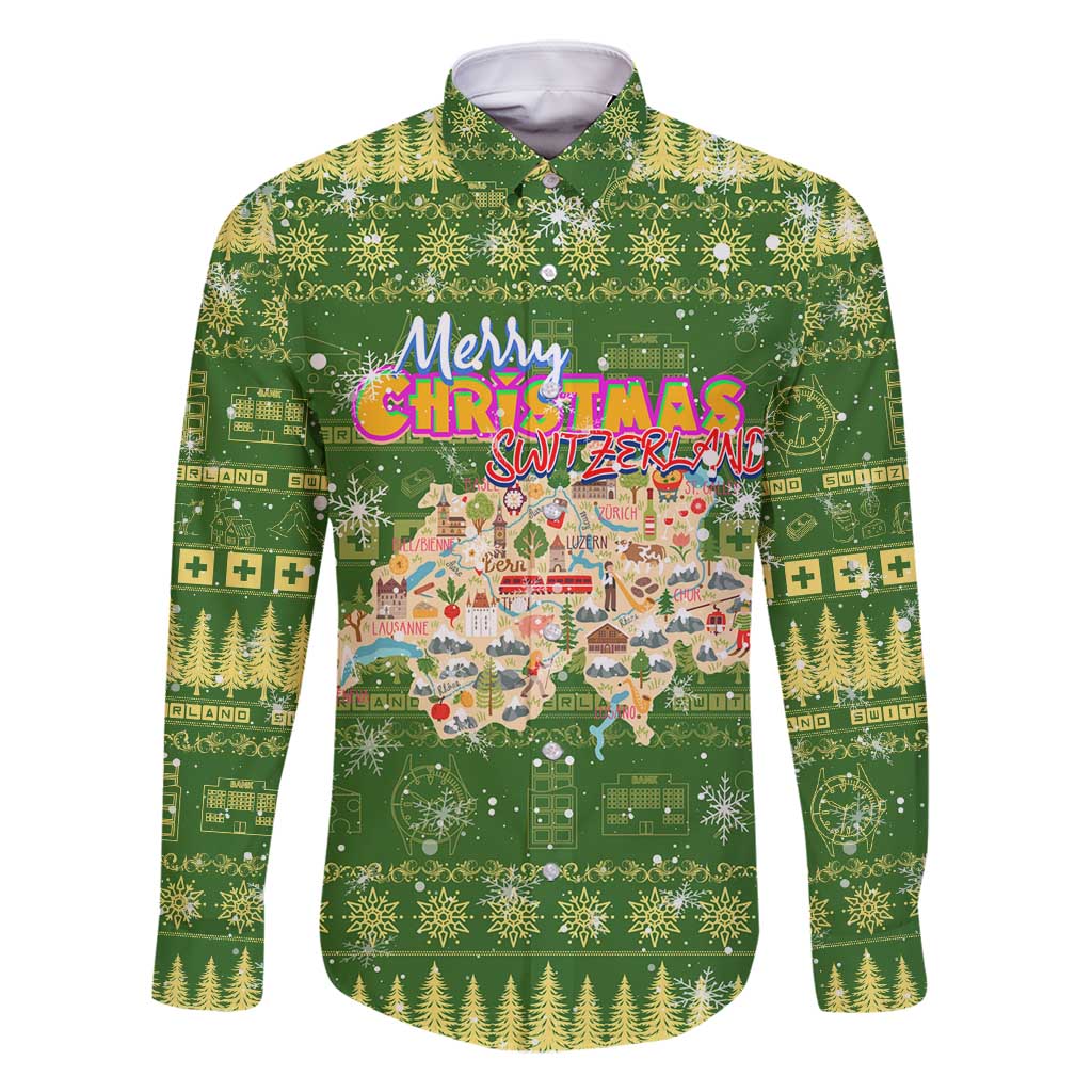 Merry Christmas Switzerland Family Matching Off Shoulder Maxi Dress and Hawaiian Shirt Xmas Travel Map - Wonder Print Shop