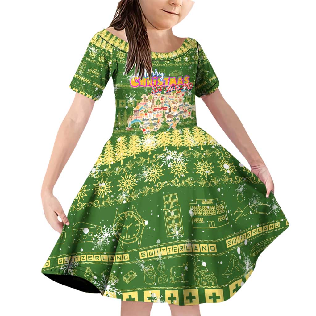 Merry Christmas Switzerland Family Matching Off Shoulder Short Dress and Hawaiian Shirt Xmas Travel Map - Wonder Print Shop