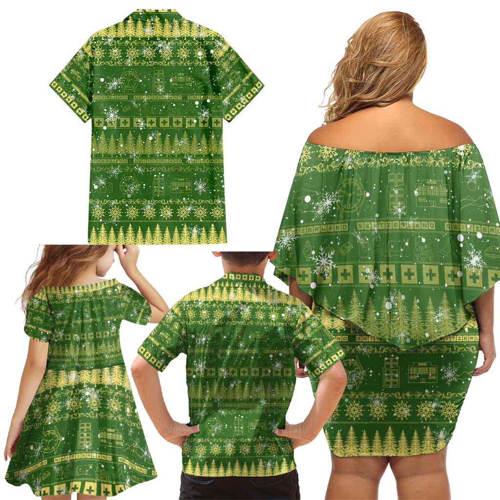 Merry Christmas Switzerland Family Matching Off Shoulder Short Dress and Hawaiian Shirt Xmas Travel Map - Wonder Print Shop