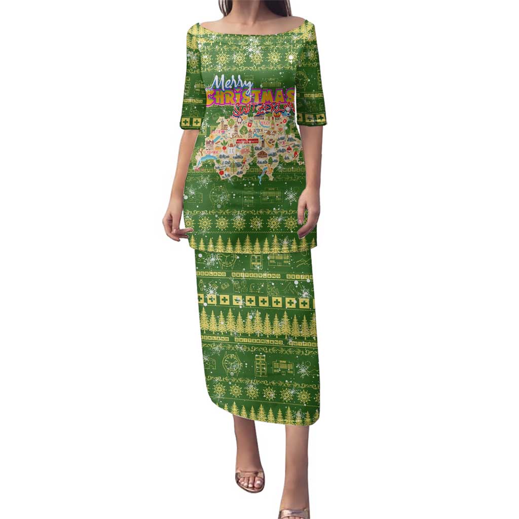 Merry Christmas Switzerland Family Matching Puletasi and Hawaiian Shirt Xmas Travel Map - Wonder Print Shop