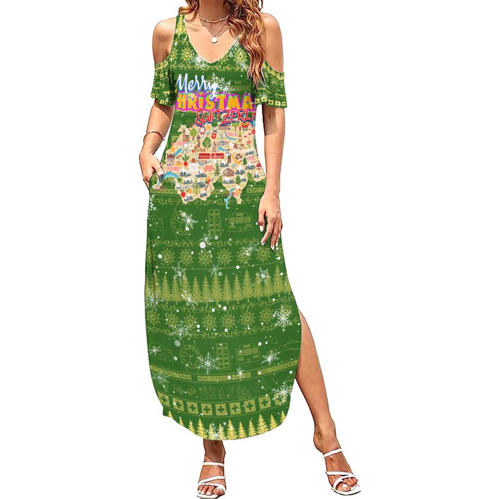 Merry Christmas Switzerland Family Matching Summer Maxi Dress and Hawaiian Shirt Xmas Travel Map - Wonder Print Shop