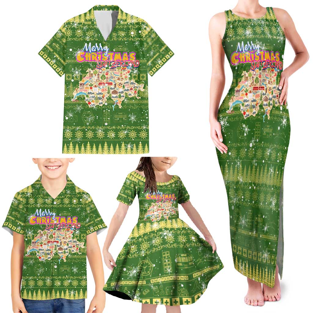 Merry Christmas Switzerland Family Matching Tank Maxi Dress and Hawaiian Shirt Xmas Travel Map - Wonder Print Shop