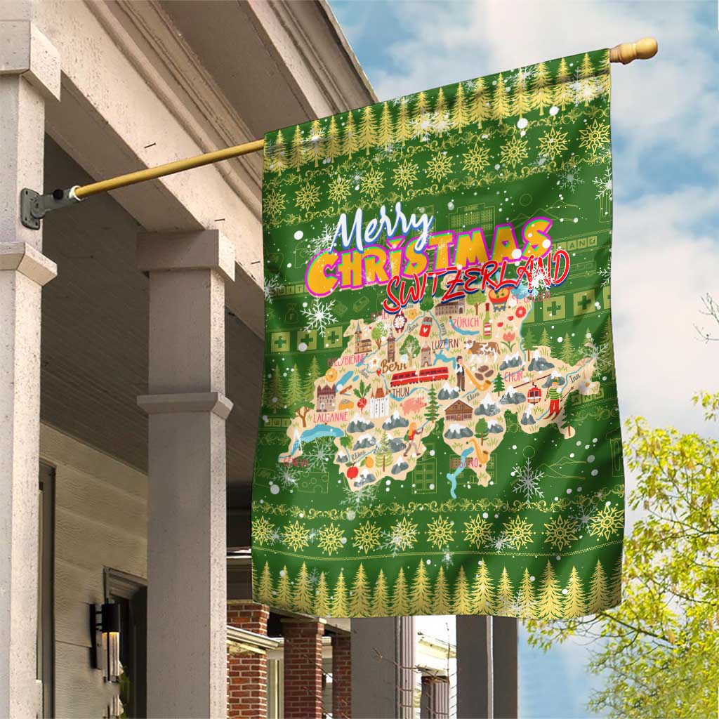 Merry Christmas Switzerland Garden Flag Xmas Travel Map - Wonder Print Shop