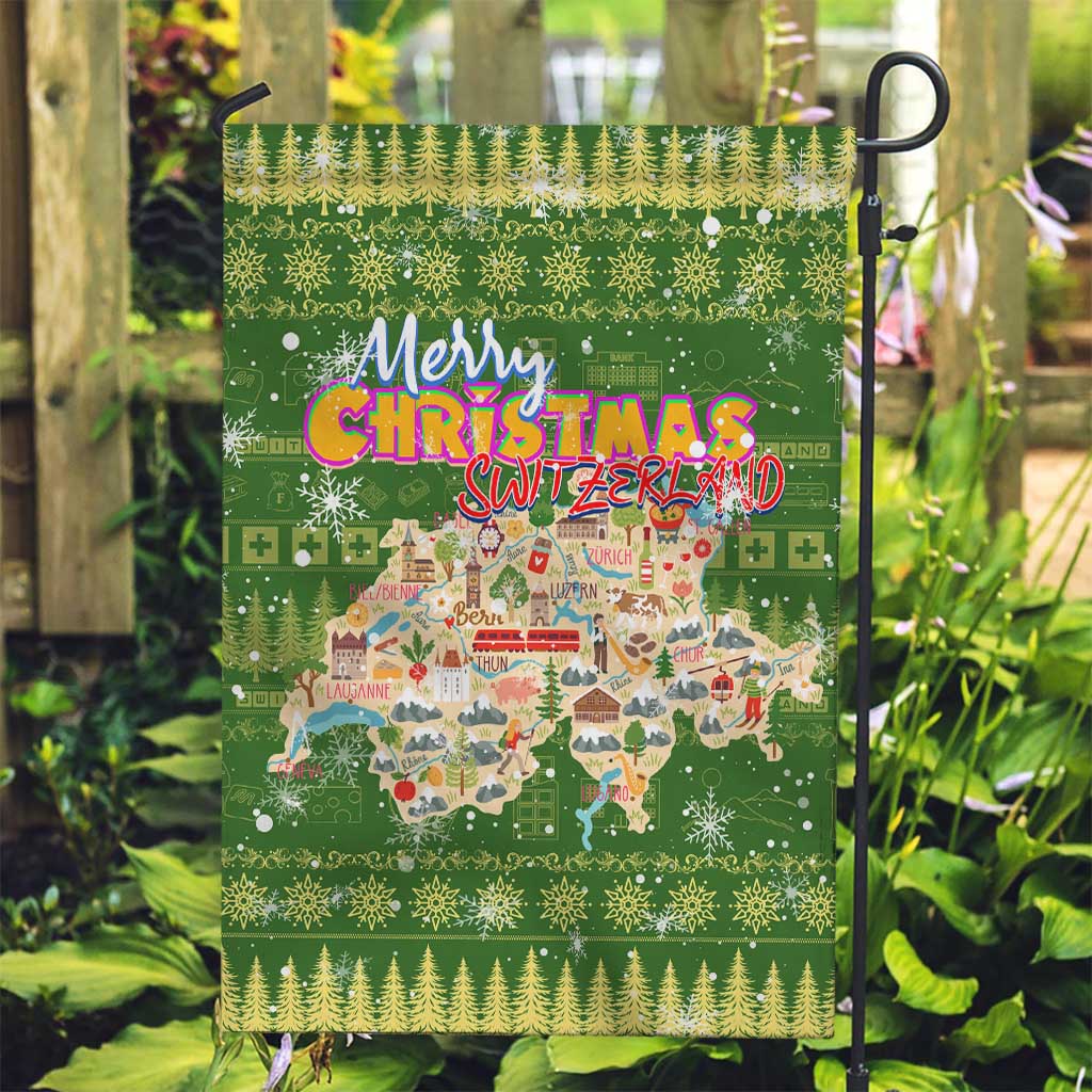 Merry Christmas Switzerland Garden Flag Xmas Travel Map - Wonder Print Shop
