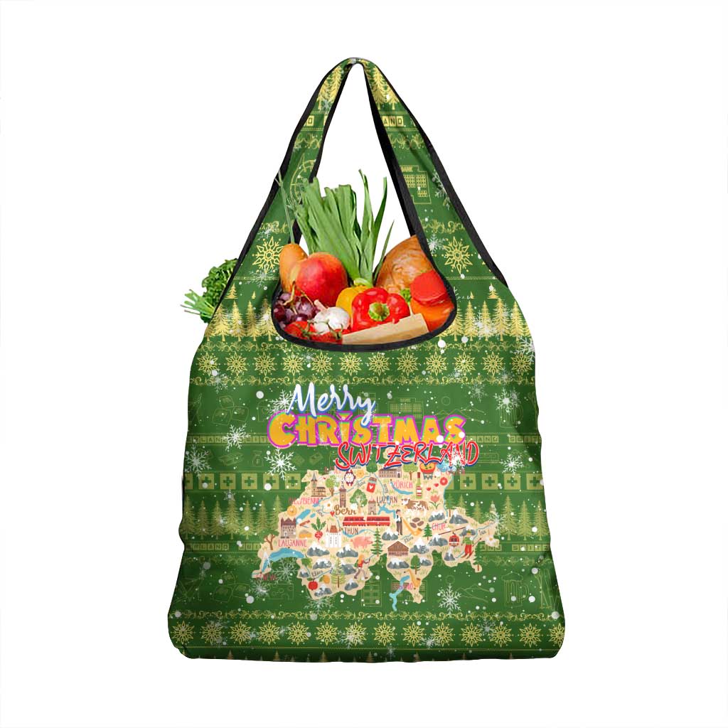 Merry Christmas Switzerland Grocery Bag Xmas Travel Map - Wonder Print Shop