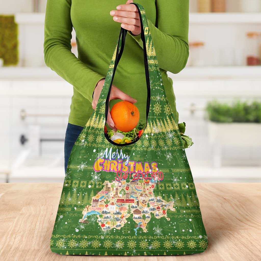 Merry Christmas Switzerland Grocery Bag Xmas Travel Map - Wonder Print Shop
