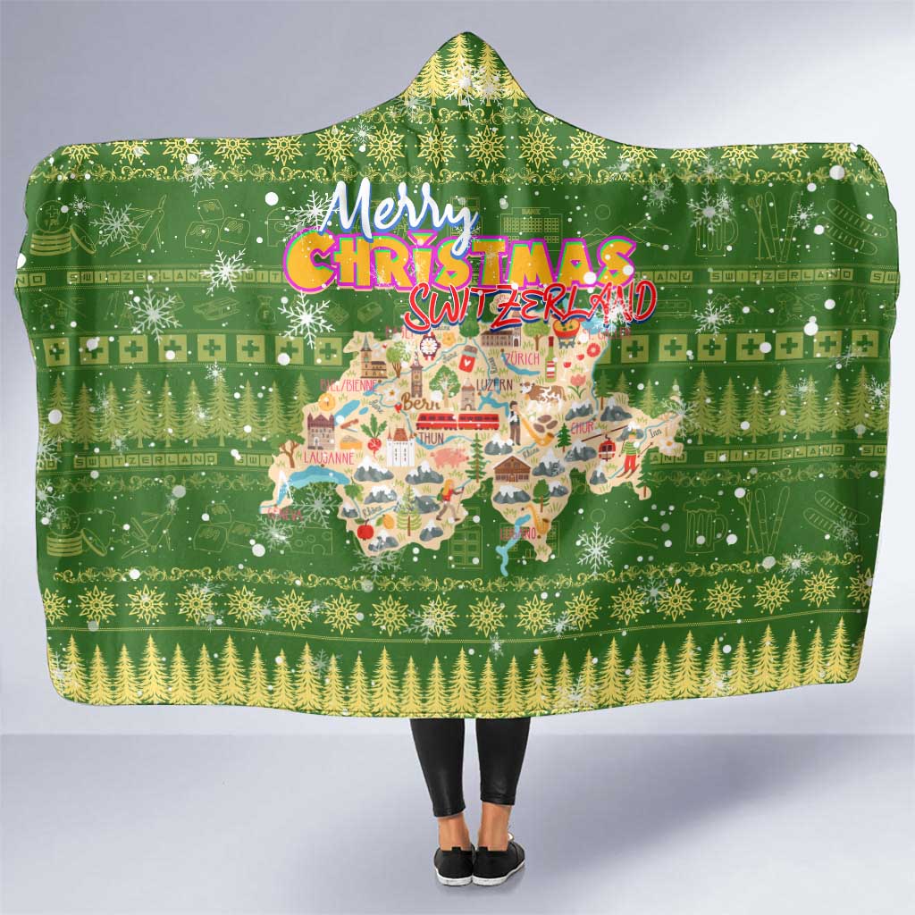 Merry Christmas Switzerland Hooded Blanket Xmas Travel Map - Wonder Print Shop
