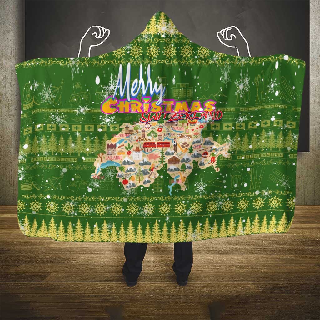 Merry Christmas Switzerland Hooded Blanket Xmas Travel Map - Wonder Print Shop