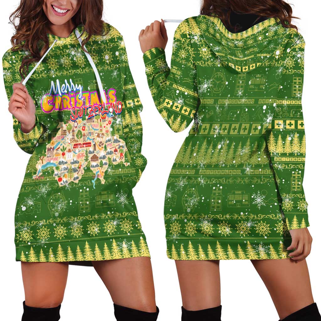 Merry Christmas Switzerland Hoodie Dress Xmas Travel Map - Wonder Print Shop