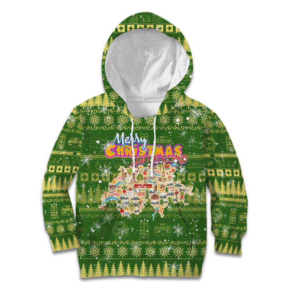 Merry Christmas Switzerland Kid Hoodie Xmas Travel Map - Wonder Print Shop