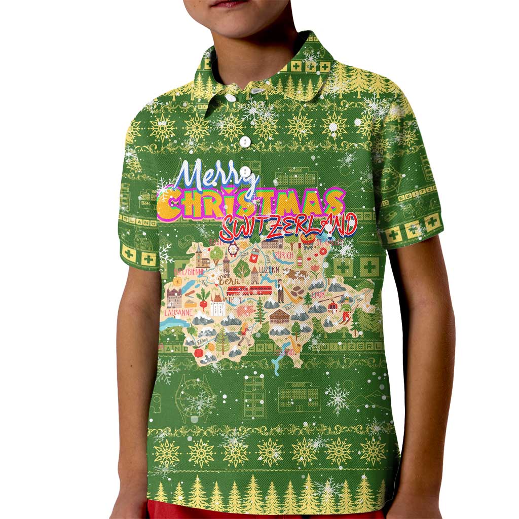 Merry Christmas Switzerland Kid Polo Shirt Xmas Travel Map - Wonder Print Shop