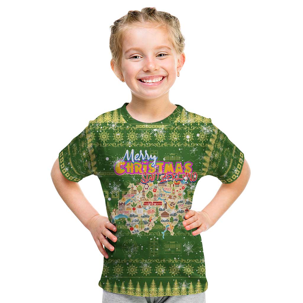 Merry Christmas Switzerland Kid T Shirt Xmas Travel Map - Wonder Print Shop