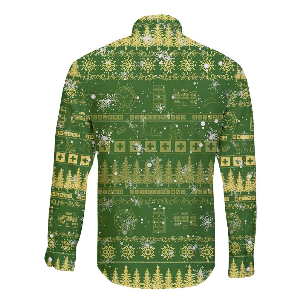 Merry Christmas Switzerland Long Sleeve Button Shirt Xmas Travel Map - Wonder Print Shop