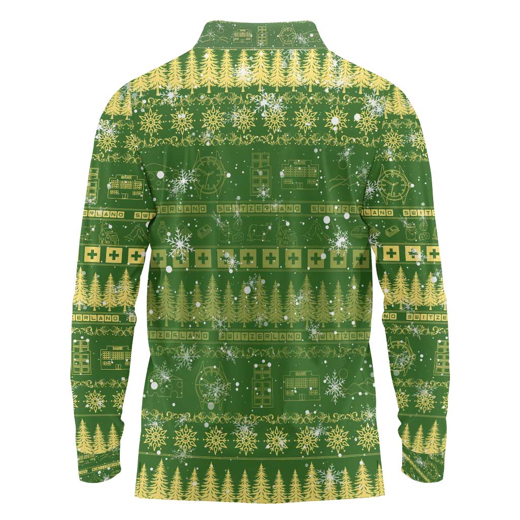 Merry Christmas Switzerland Long Sleeve Polo Shirt Xmas Travel Map - Wonder Print Shop