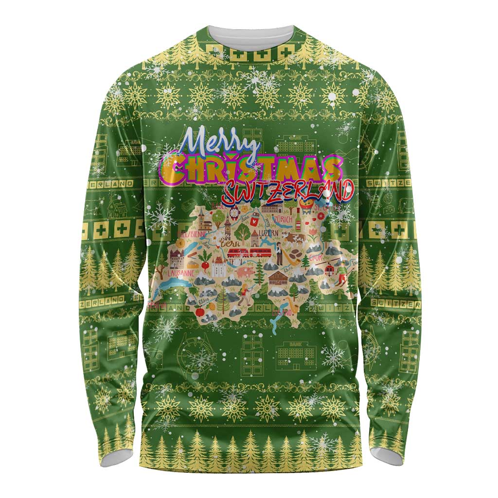 Merry Christmas Switzerland Long Sleeve Shirt Xmas Travel Map - Wonder Print Shop