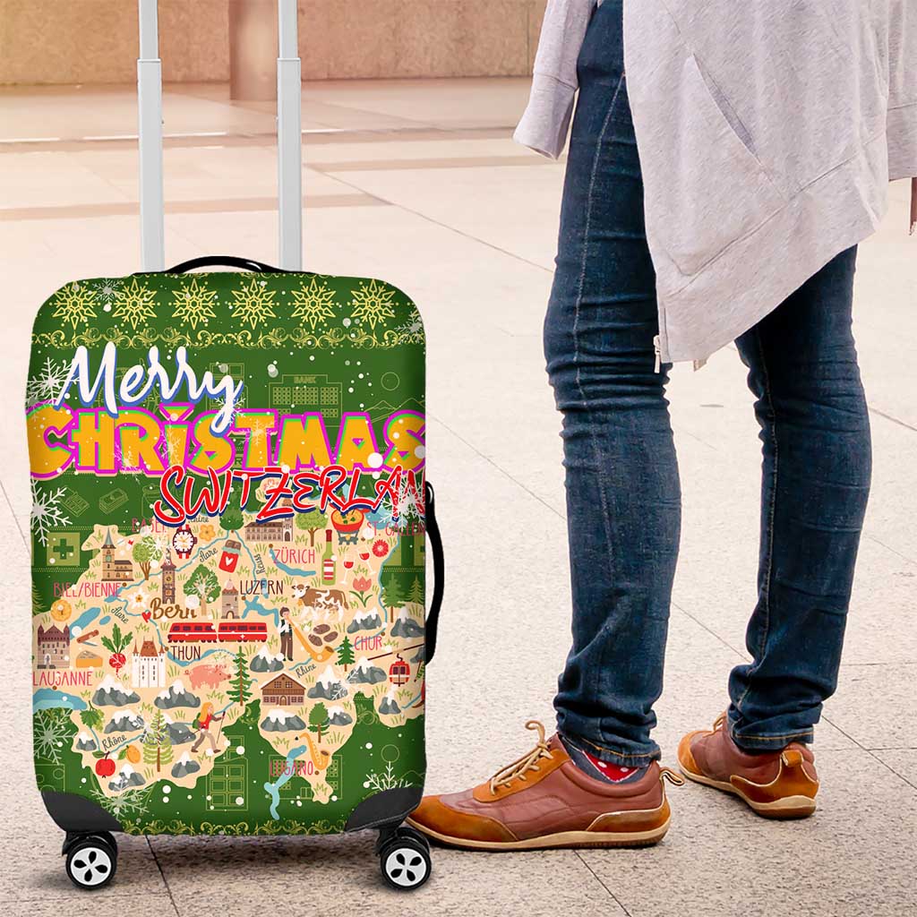 Merry Christmas Switzerland Luggage Cover Xmas Travel Map - Wonder Print Shop
