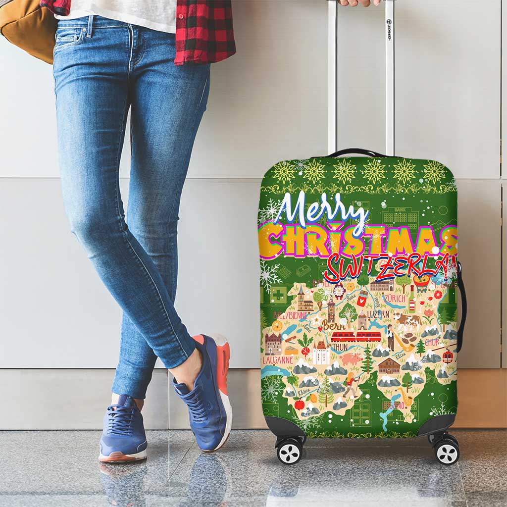 Merry Christmas Switzerland Luggage Cover Xmas Travel Map - Wonder Print Shop