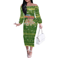 Merry Christmas Switzerland Off The Shoulder Long Sleeve Dress Xmas Travel Map - Wonder Print Shop