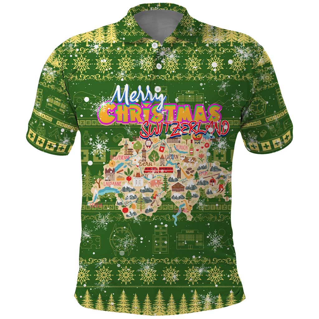 Merry Christmas Switzerland Polo Shirt Xmas Travel Map - Wonder Print Shop