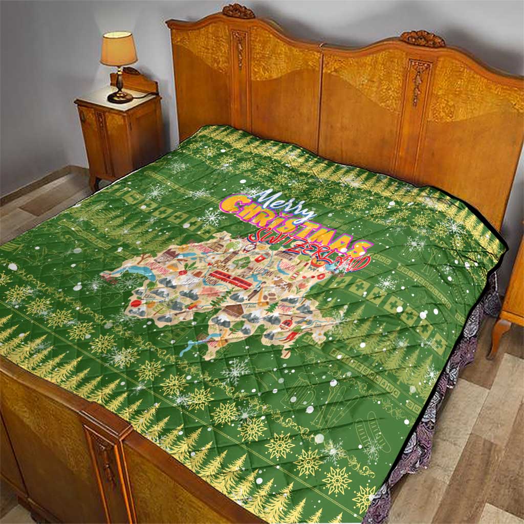 Merry Christmas Switzerland Quilt Xmas Travel Map - Wonder Print Shop