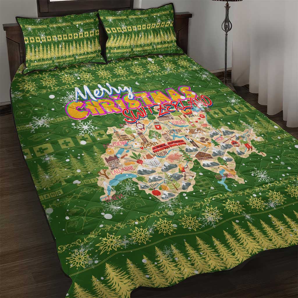 Merry Christmas Switzerland Quilt Bed Set Xmas Travel Map - Wonder Print Shop