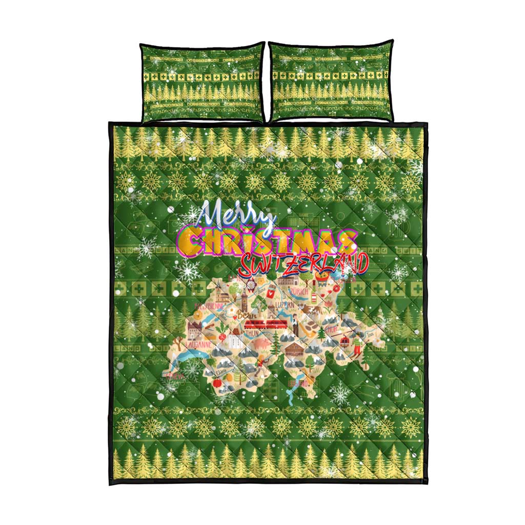 Merry Christmas Switzerland Quilt Bed Set Xmas Travel Map - Wonder Print Shop