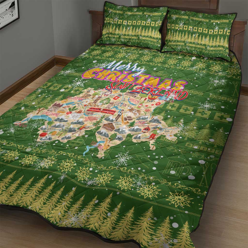 Merry Christmas Switzerland Quilt Bed Set Xmas Travel Map - Wonder Print Shop