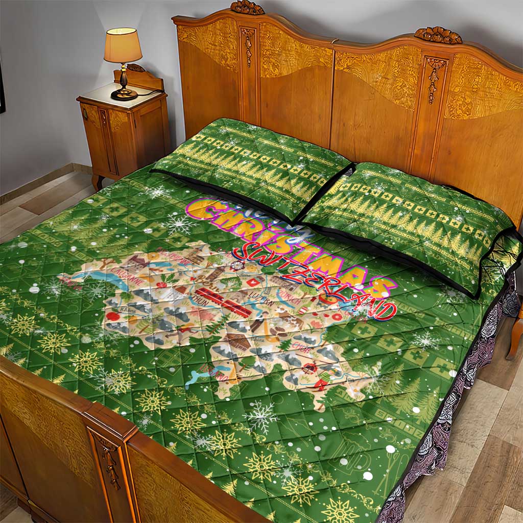 Merry Christmas Switzerland Quilt Bed Set Xmas Travel Map - Wonder Print Shop
