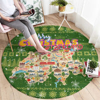 Merry Christmas Switzerland Round Carpet Xmas Travel Map - Wonder Print Shop