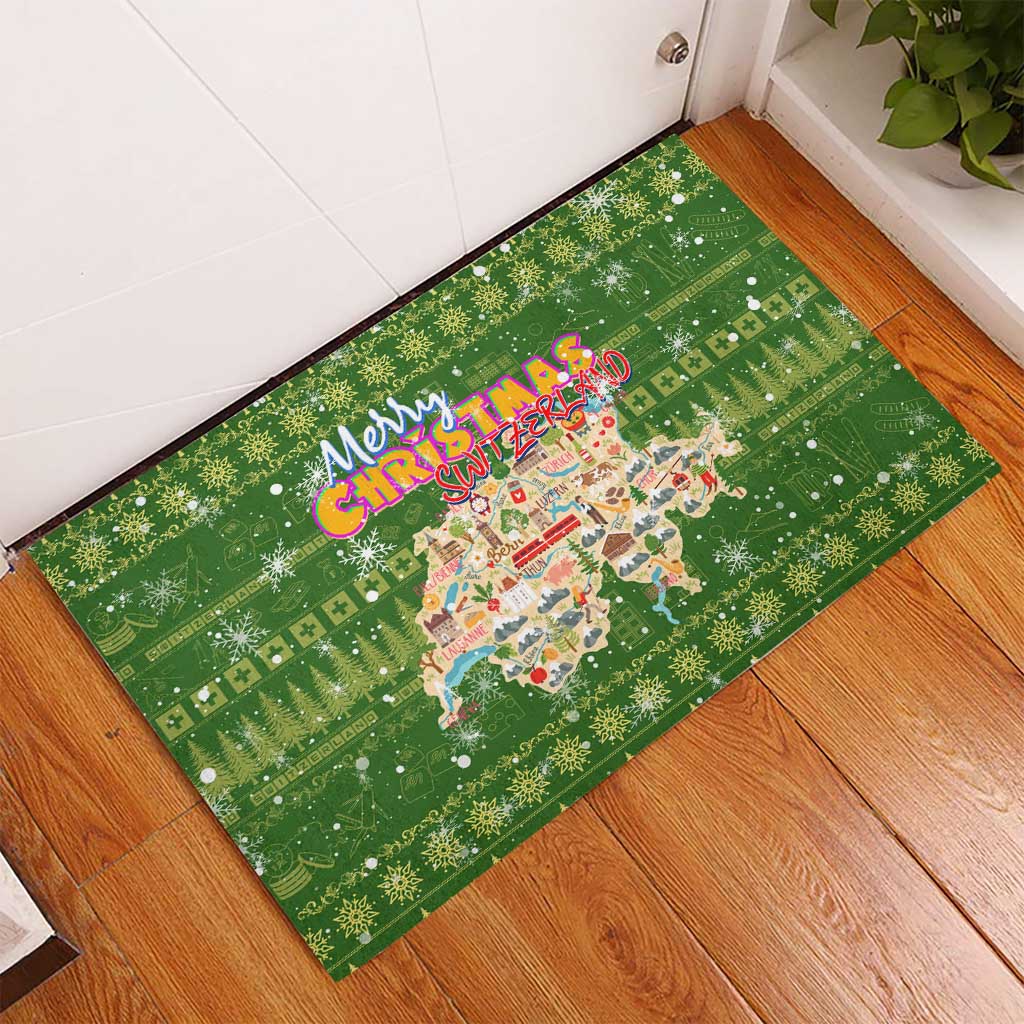 Merry Christmas Switzerland Rubber Doormat Xmas Travel Map - Wonder Print Shop