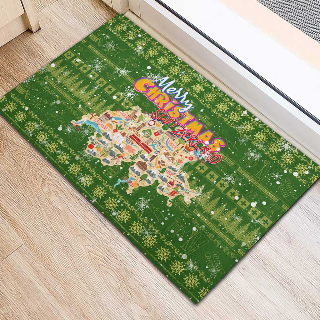 Merry Christmas Switzerland Rubber Doormat Xmas Travel Map - Wonder Print Shop