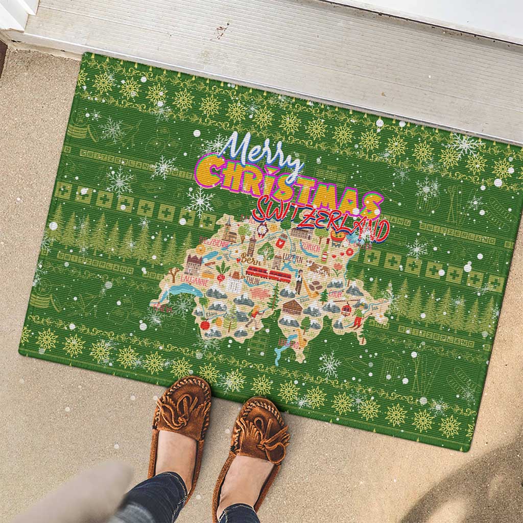Merry Christmas Switzerland Rubber Doormat Xmas Travel Map - Wonder Print Shop