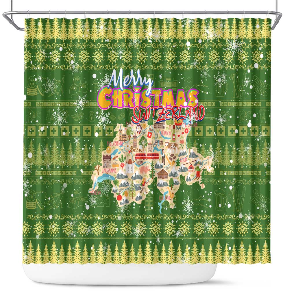 Merry Christmas Switzerland Shower Curtain Xmas Travel Map - Wonder Print Shop