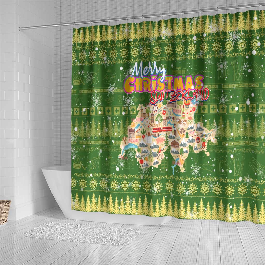 Merry Christmas Switzerland Shower Curtain Xmas Travel Map - Wonder Print Shop