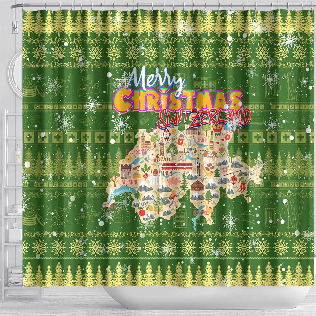 Merry Christmas Switzerland Shower Curtain Xmas Travel Map - Wonder Print Shop
