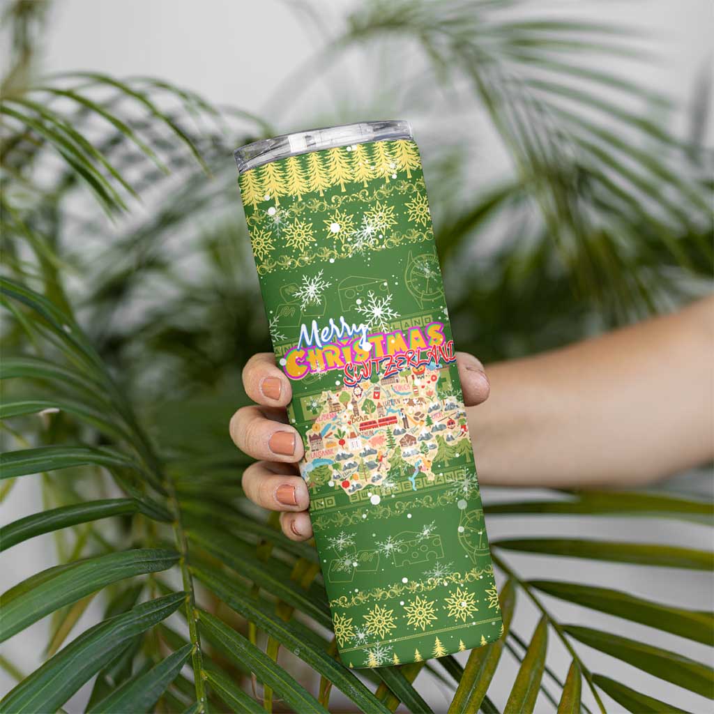 Merry Christmas Switzerland Skinny Tumbler Xmas Travel Map - Wonder Print Shop