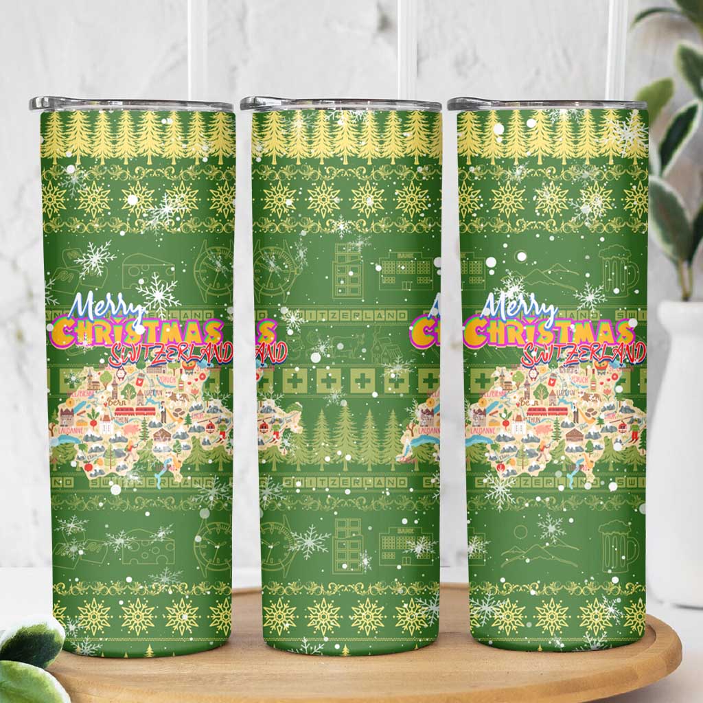 Merry Christmas Switzerland Skinny Tumbler Xmas Travel Map - Wonder Print Shop