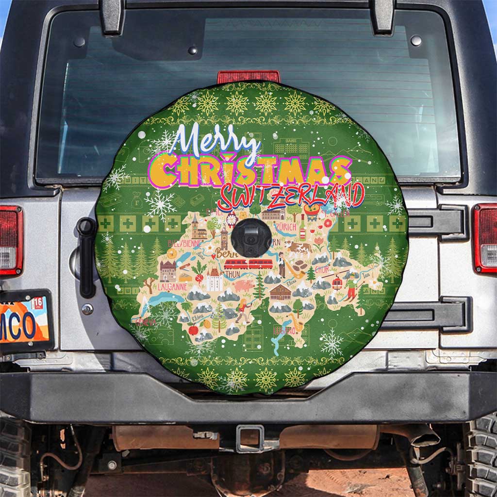 Merry Christmas Switzerland Spare Tire Cover Xmas Travel Map - Wonder Print Shop