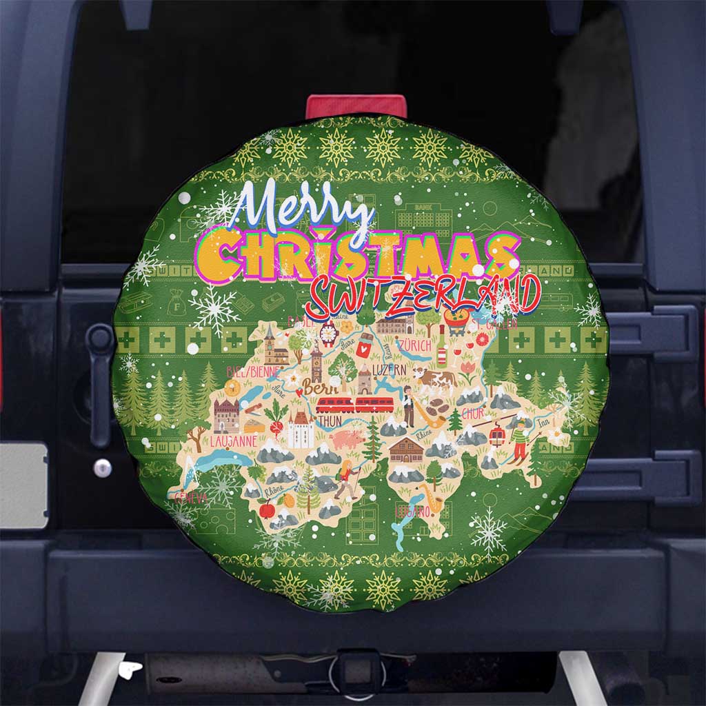 Merry Christmas Switzerland Spare Tire Cover Xmas Travel Map - Wonder Print Shop
