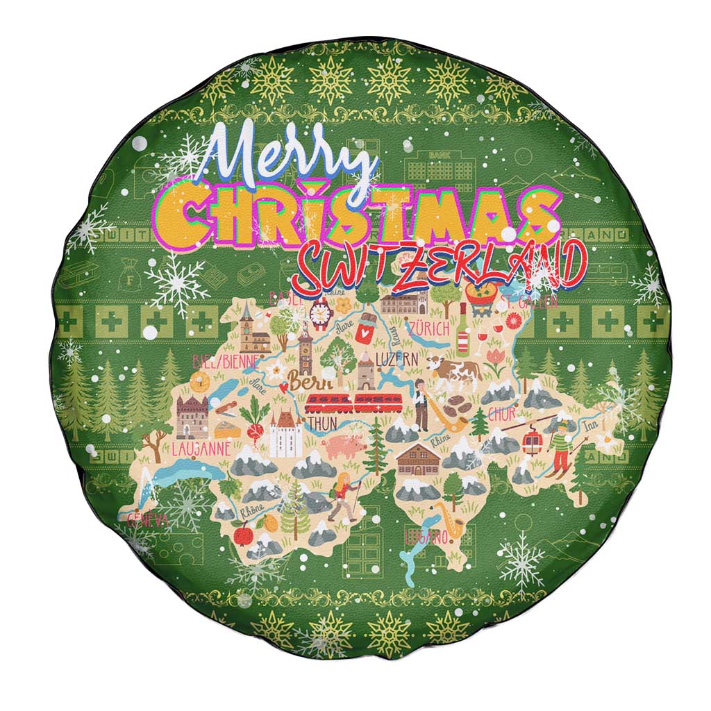 Merry Christmas Switzerland Spare Tire Cover Xmas Travel Map - Wonder Print Shop