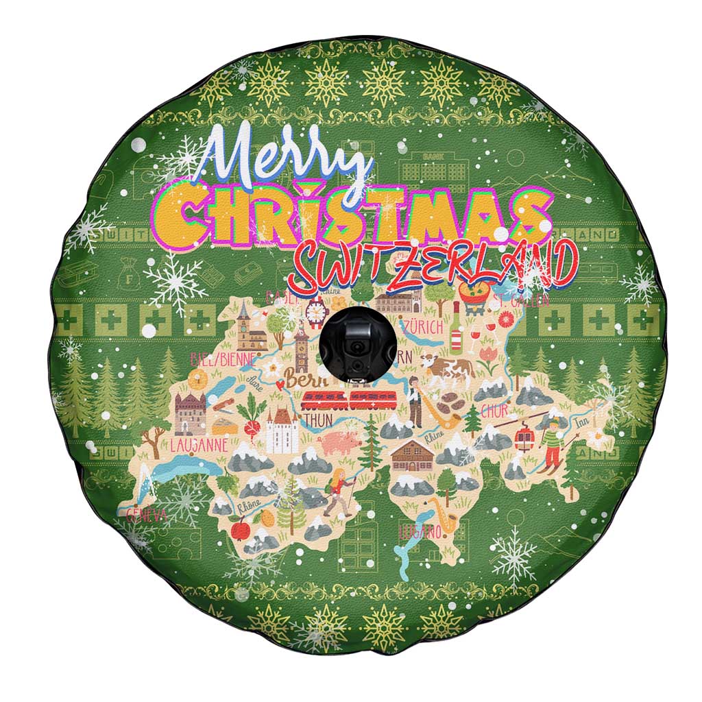 Merry Christmas Switzerland Spare Tire Cover Xmas Travel Map - Wonder Print Shop