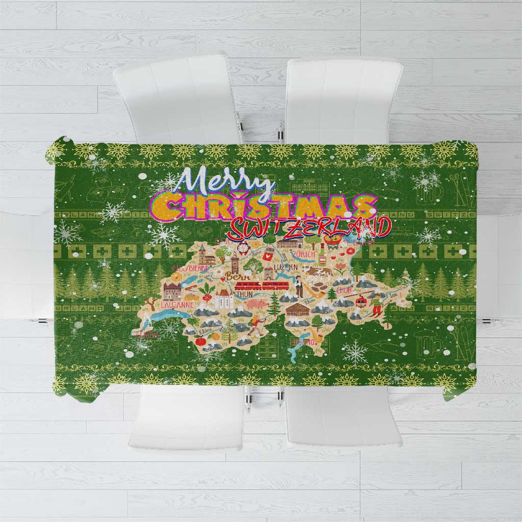 Merry Christmas Switzerland Tablecloth Xmas Travel Map - Wonder Print Shop