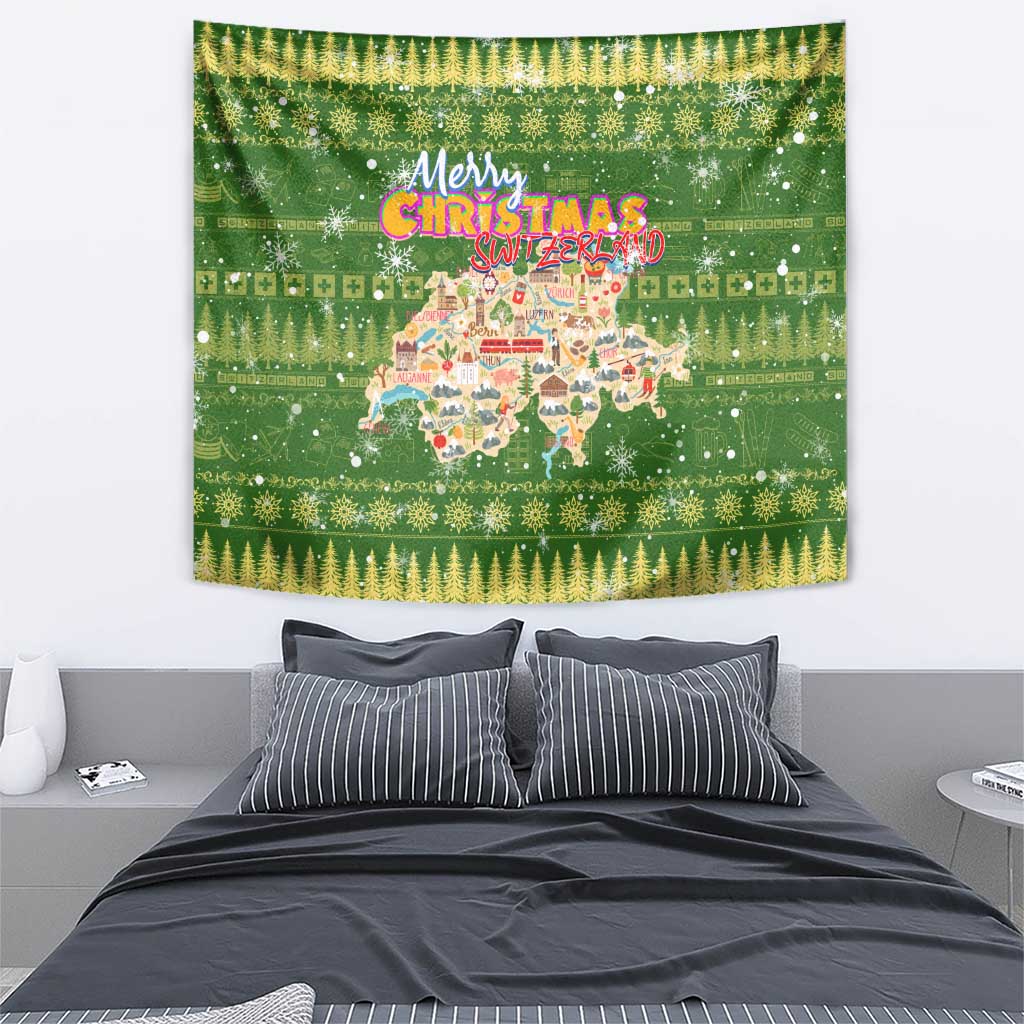 Merry Christmas Switzerland Tapestry Xmas Travel Map - Wonder Print Shop