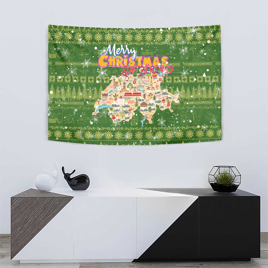 Merry Christmas Switzerland Tapestry Xmas Travel Map - Wonder Print Shop