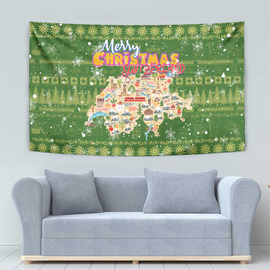 Merry Christmas Switzerland Tapestry Xmas Travel Map - Wonder Print Shop